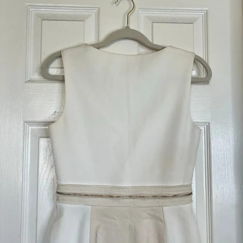 BLACK HALO Cream Sheath Dress Front Zipper Square Neck Office Party Size 4 - Picture 7 of 7
